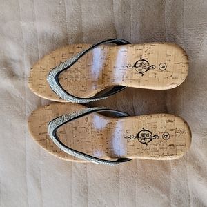 Black rhinestone wedge sandal